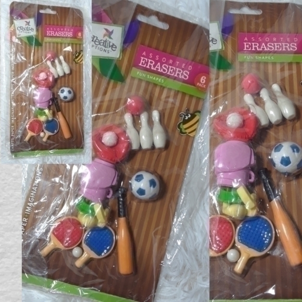 🛍Assorted Sports Themed Rubber Erasers-6 Ct.